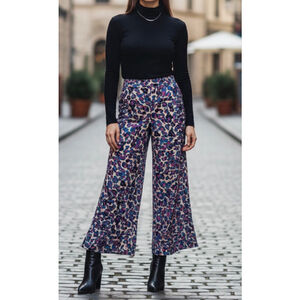 Chloe Oliver by Anthropologie Risa Leo Wide Leg Pants Size L (last one) NWT